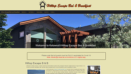 Hilltop Escape B & B is a beautiful adlut bed and breakfast in Kelowna.